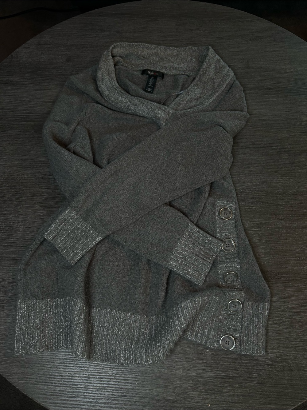 Style & Co. Dark Gray Button-Detail V-Neck Sweater